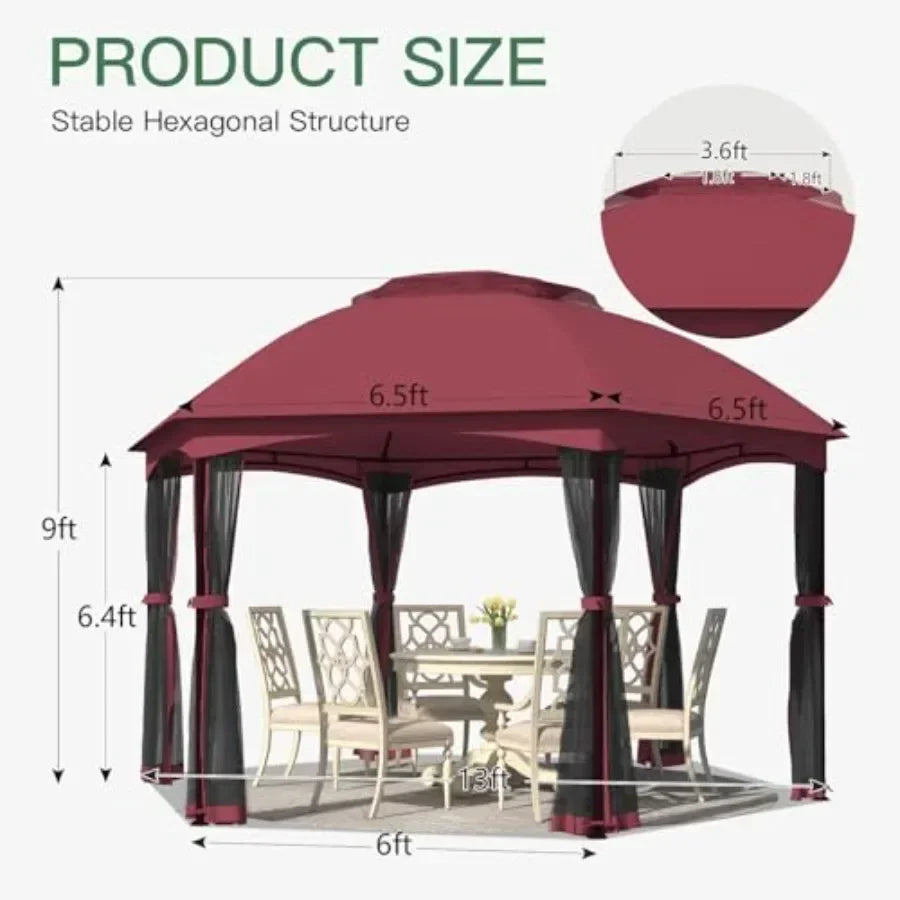 Gazebos on Clearance 13 x 13 Ft 6 Sided Outdoor Gazebo with Double Air Roofs and Netting Walls Heavy Duty Steel Fe Gazebo Tent
