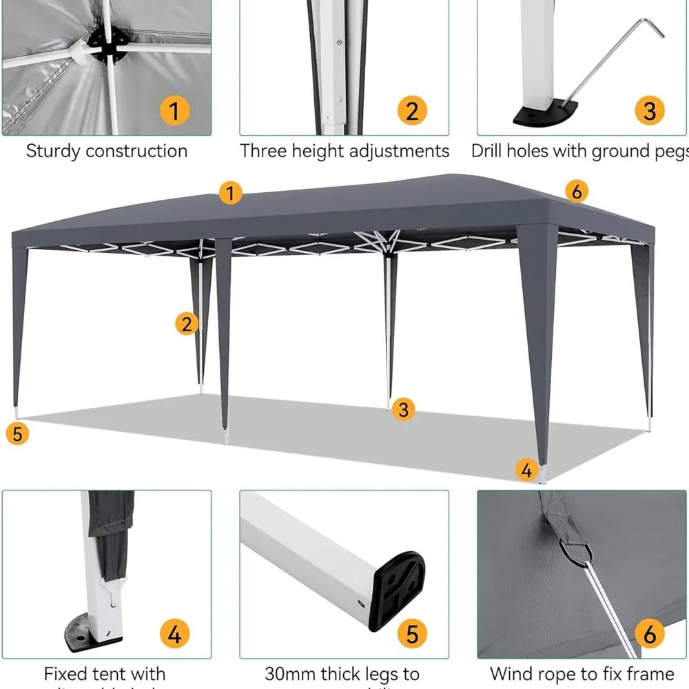10x20 Pop Up Canopy Tent with 6 Removable Sidewalls, Waterproof Commercial Canopy Ez Outdoor Instant Gazebo UV Protection 50+ Ev