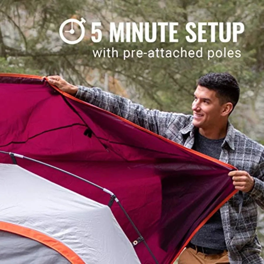 Skydome Camping Tent for 2/4/6/8 Persons: Weatherproof Polyester with Gray Rainfly, 20 More Headroom, 5-Minute Setup, Includes