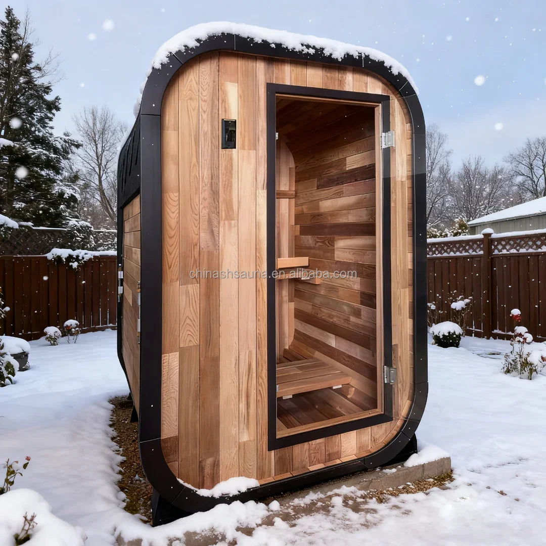 Cette salle de sauna extérieure peut accueillir 1 à 2 personnes, est en bois de sequoia, est imperméable et convient aux cours et aux villas.