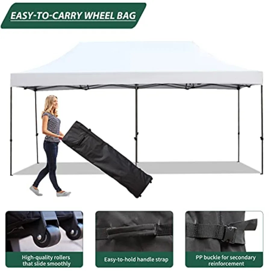 Festival event outdoor canopy: 10' x 20' pop-up tent, commercial-grade polyester fabric, black, instant setup with roller bag a