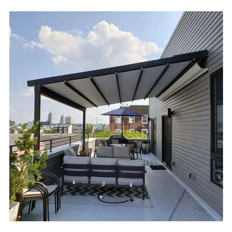 Any Size Custom Wholesale Premium PVC Fabric Cover Motorized Gazebo Auto Retractable Waterproof Outdoor Patio Canopy