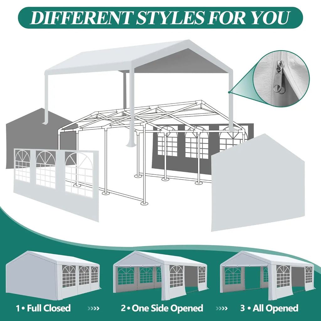 Tonnelle de réception et abri pour voiture 20' x 20' - Gazebo de mariage extérieur robuste avec 4 sacs de sable, abri événementiel, personnalisable