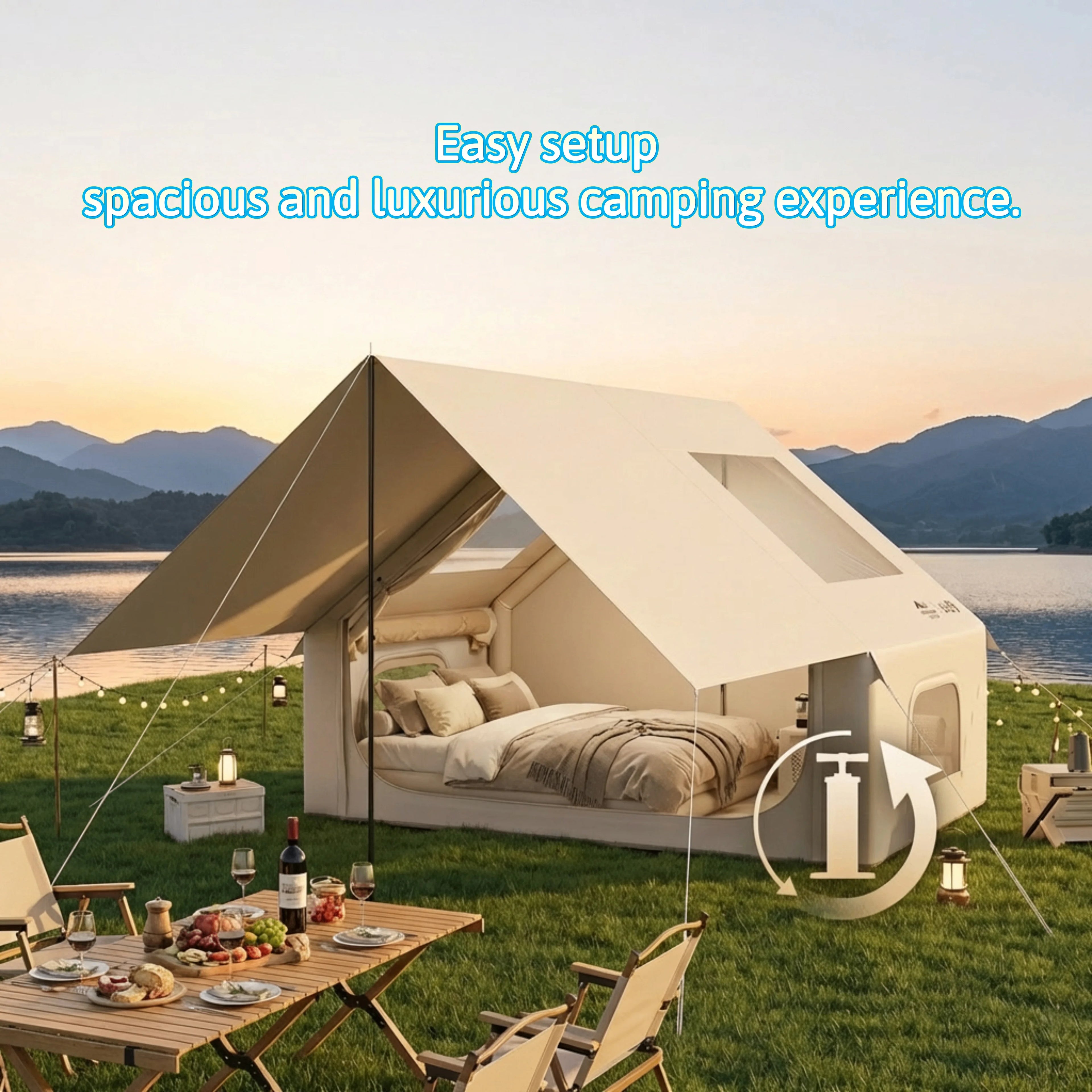 Auto Inflatable Tent with Sunshade, 2025 New 2 in 1 Pop Up Tent for Overnight Camping, Waterproof Lightweight Outdoor Instant Se