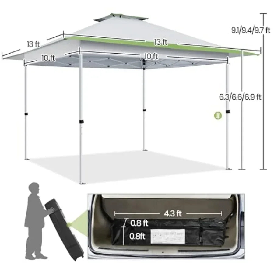 13x13 Pop Up  Tent Straight Leg Easy Single Person Set-up Folding Shelter w/Extending Eaves w/Rolling Storage Bag Sandbags for