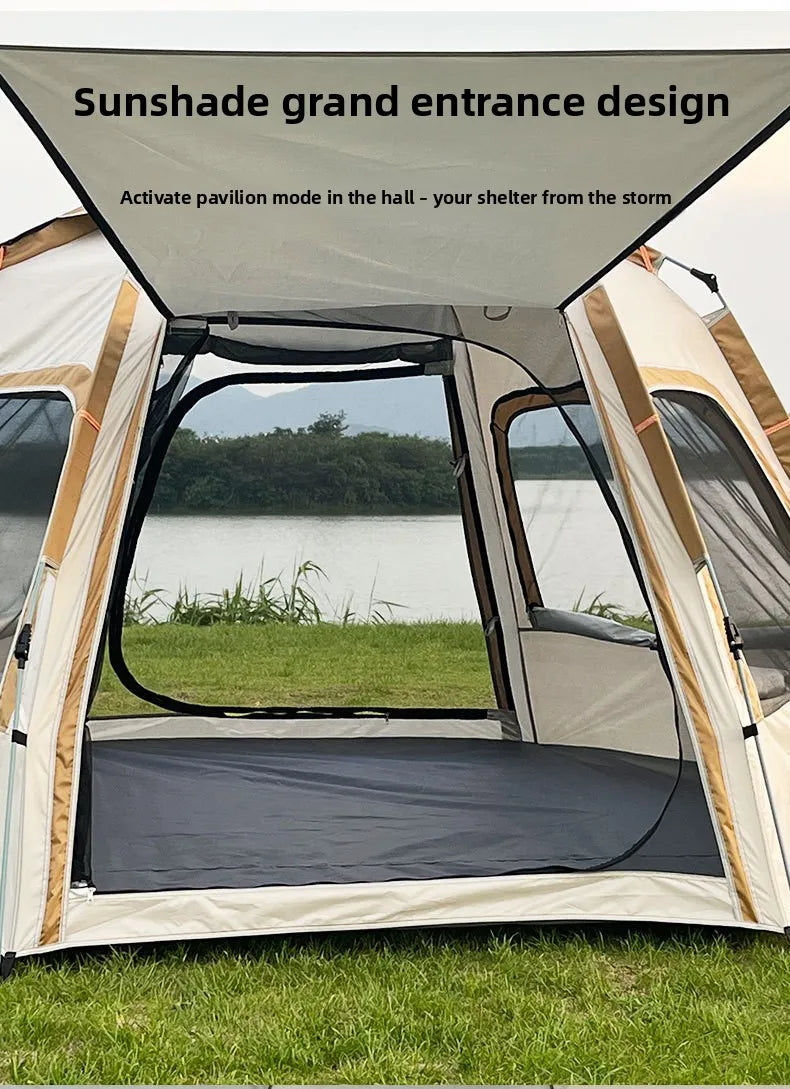 Portable Hexagon Pop Up Tent Outdoor 1 Room 1 Living Space Easy Setup Ventilated Park Camping Canopy Sunshade Party Tent