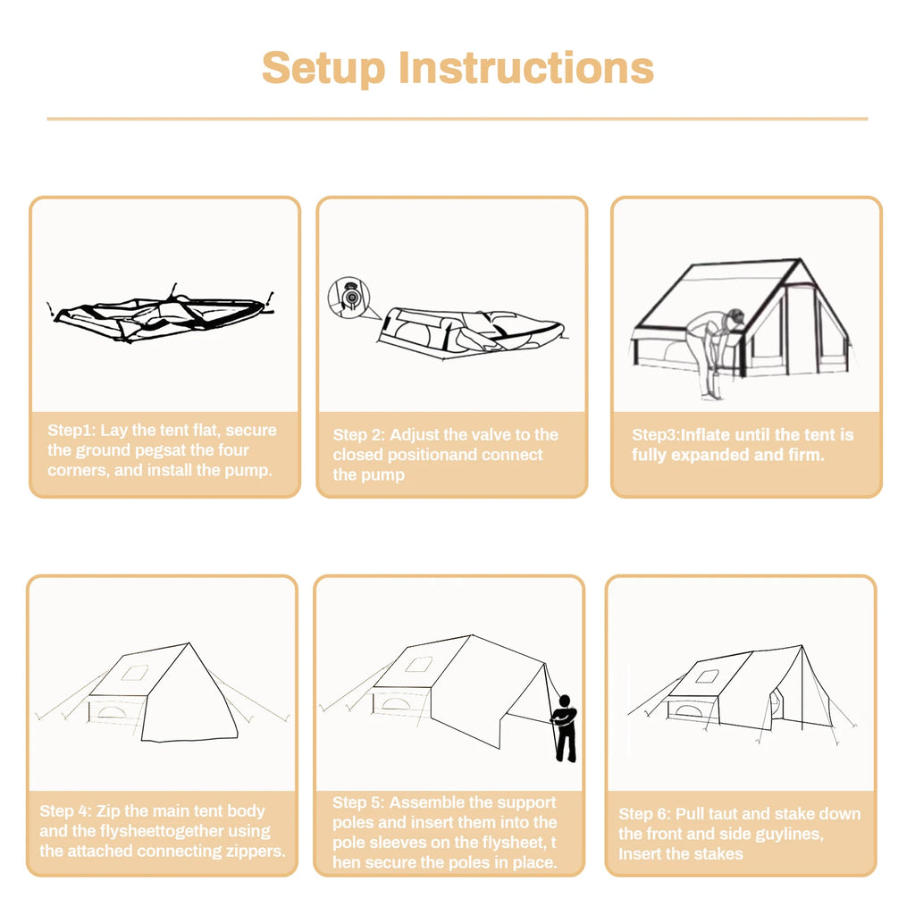 PAKICETUS Inflatable camping tent 4-8 people with windows portable water-resistant camping tent  Four season tents