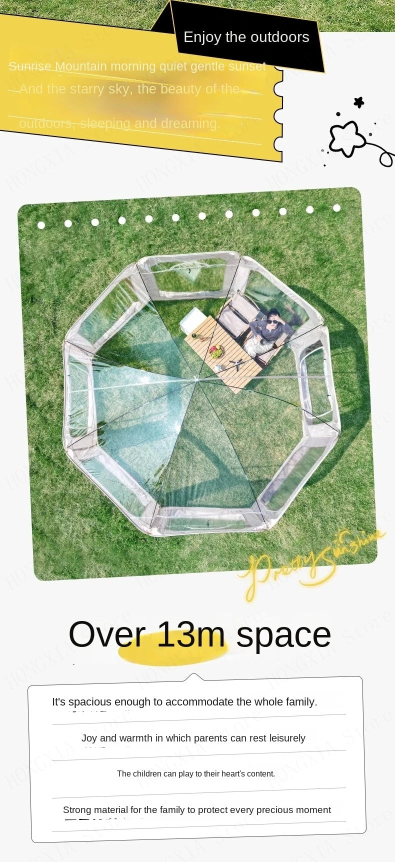 New Star Tent Transparent Bubble House Sun Room 4-10 Person PVC Courtyard Restaurant Shed Camping Supplies Outdoor Camping