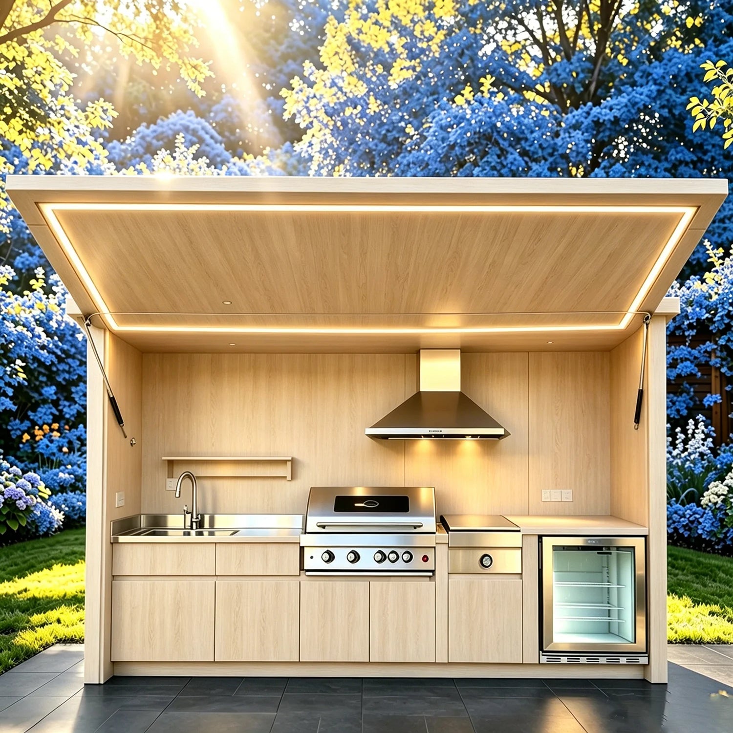 All-in-One Complete Custom Outdoor Kitchen, Premium Fully Equipped, Anti Wind Rain Snow for Residential Outdoor Use