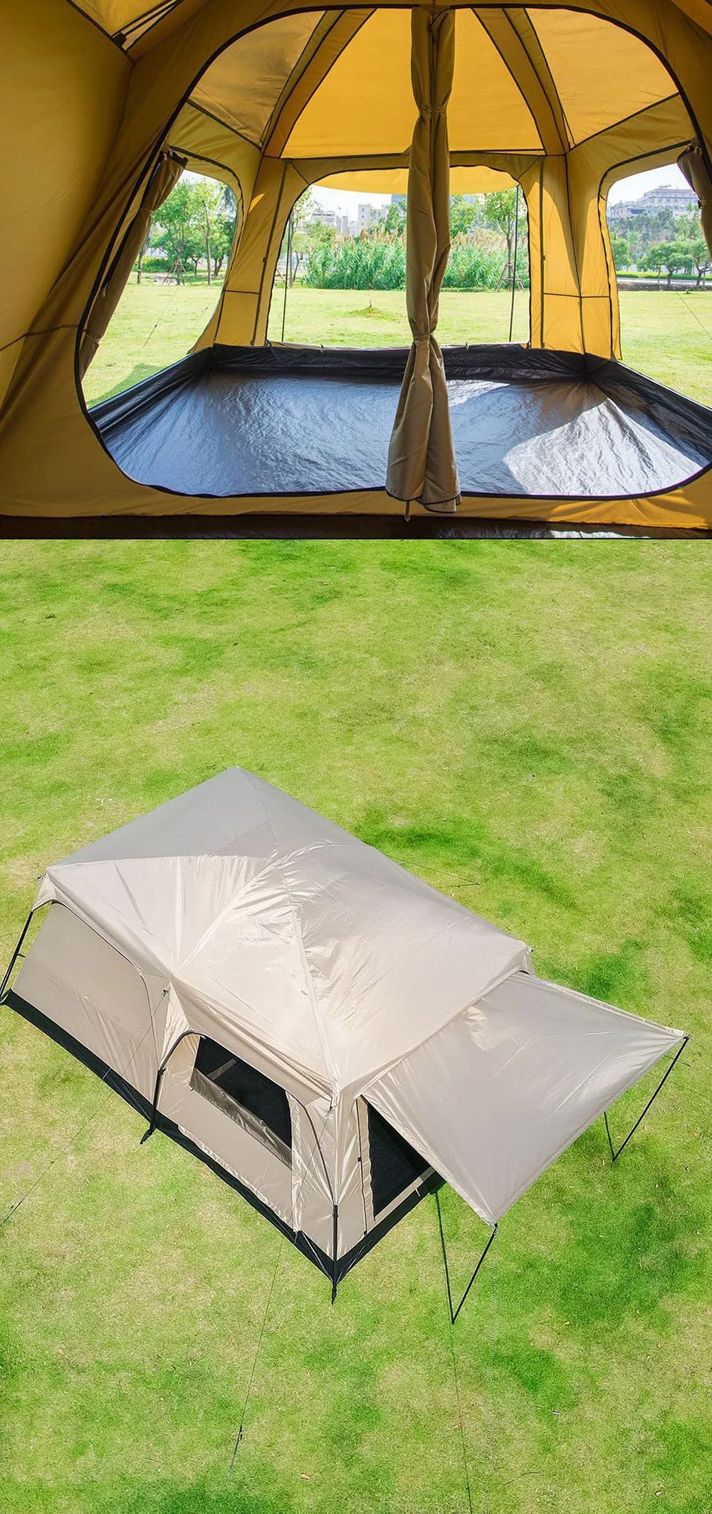 4/8/12-person large outdoor camping tent with a front awning; waterproof and UV-resistant. Features multiple mesh windows for excellent ventilation and mosquito protection; suitable for a variety of settings and all four seas