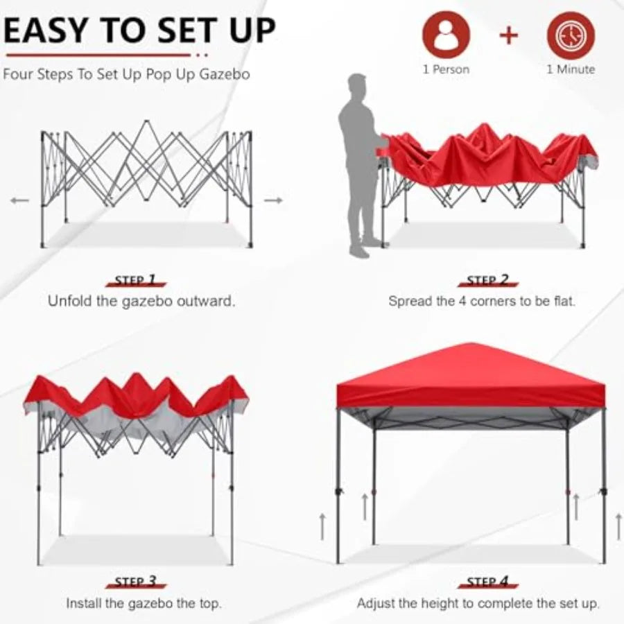 Outdoor Easy Pop up Canopy Tent 10x10 with 4 Sandbags, Red