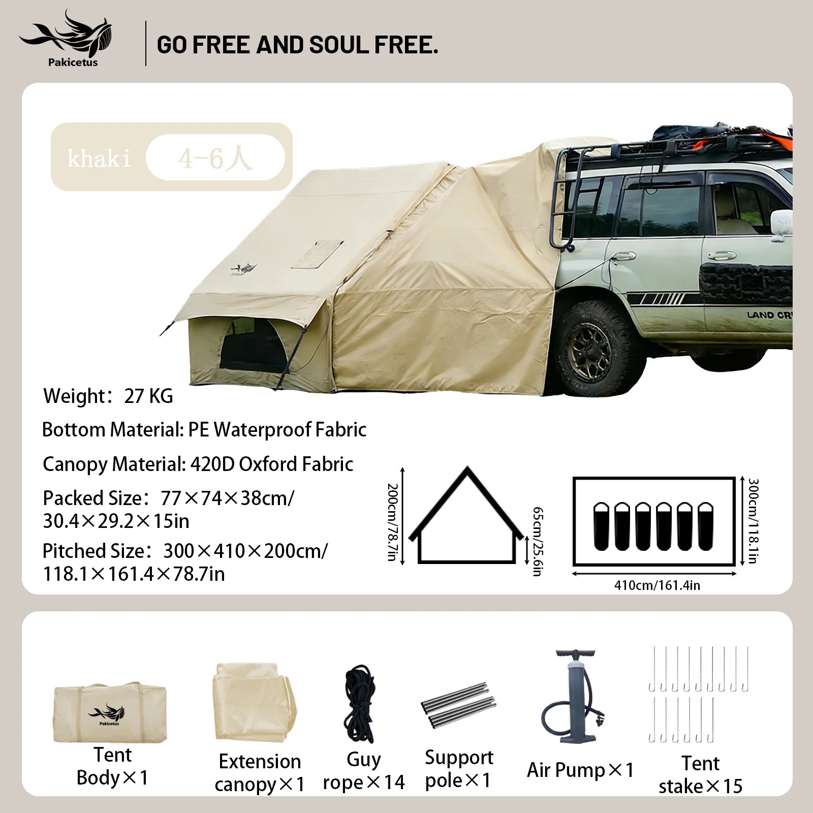 PAKICETUS Inflatable camping tent 4-8 people with windows portable water-resistant camping tent  Four season tents