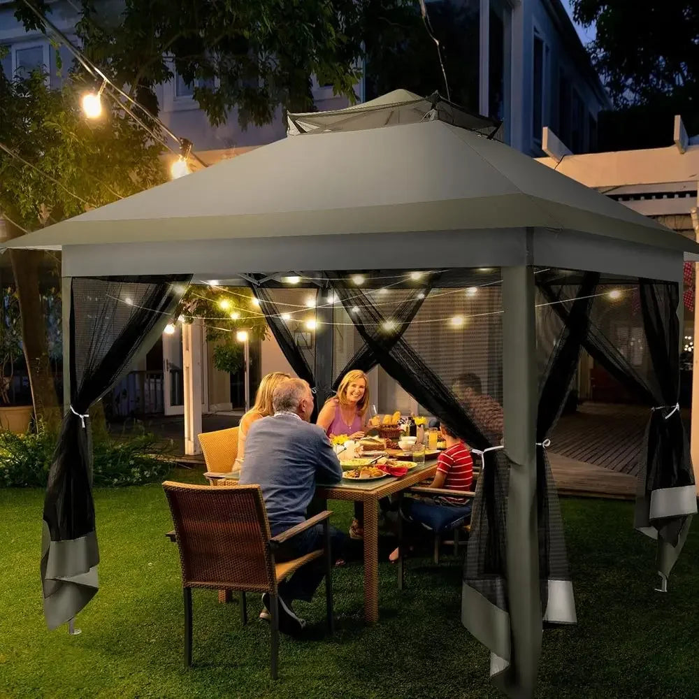 12x12 Outdoor Gazebos Clearance - Upgrade Waterproof Portable Gazebo with Mosquito Net, 4 Ropes, 8 Stakes, Carry Bag for Patio G