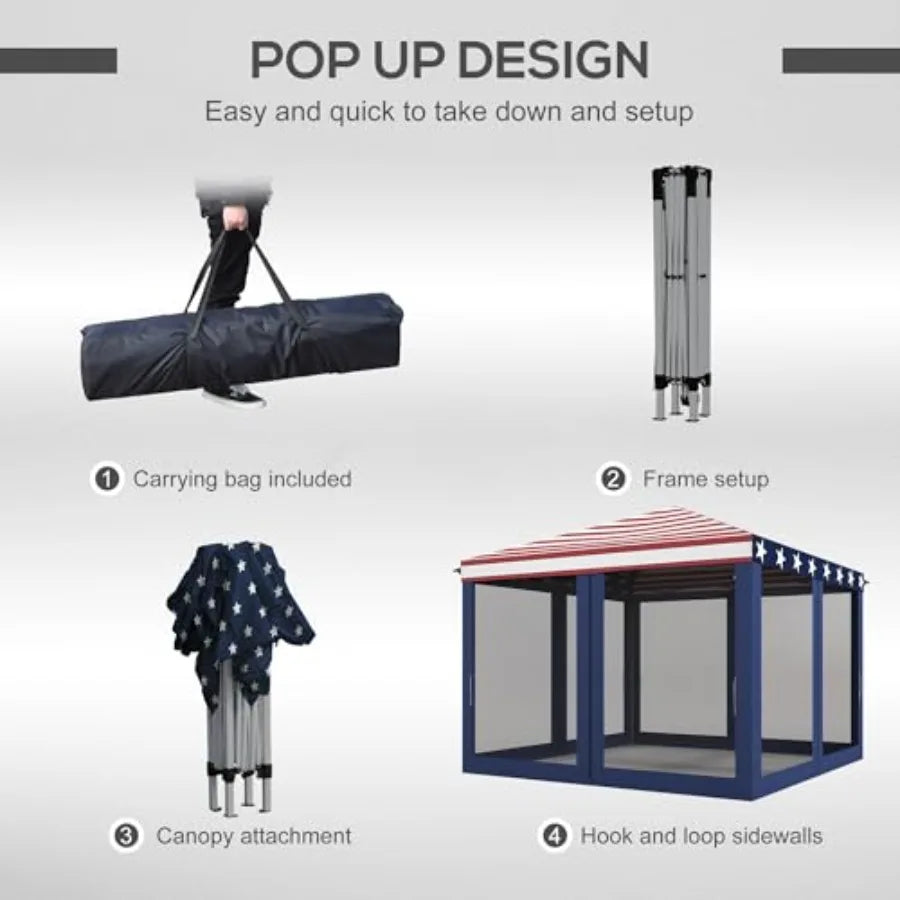 Outdoor 10' x 10' pop-up canopy tent with mesh netting, polyester fabric, beige, instant setup and height adjustable