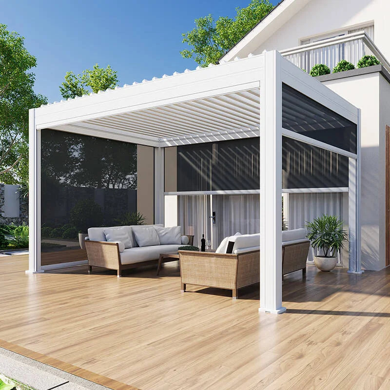 Electric Adjustable Bioclimatic Louvered Motorized Aluminous Waterproof Outdoor Living Garden Pergolas Gazebo Sunroom Pavilion