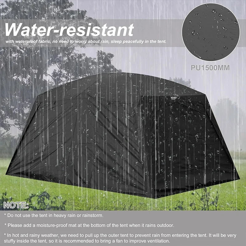 4/8/12-Person Outdoor Camping Tent with Extendable Canopy: Mosquito-proof, waterproof, and UV-resistant; well-ventilated and breathable to prevent stuffiness; quick to set up and easy to pack away; suitable for all seasons an