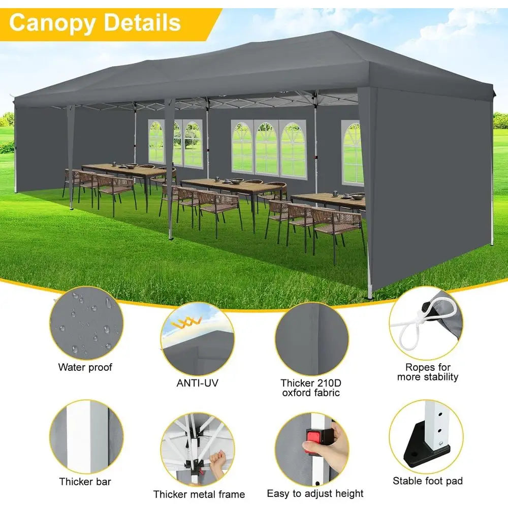 10x30 Pop  Canopy Tent with 5 Sidewalls Party Tents for Parties Wedding Backyard Waterproof Outdoor Commercial Canopy Event w