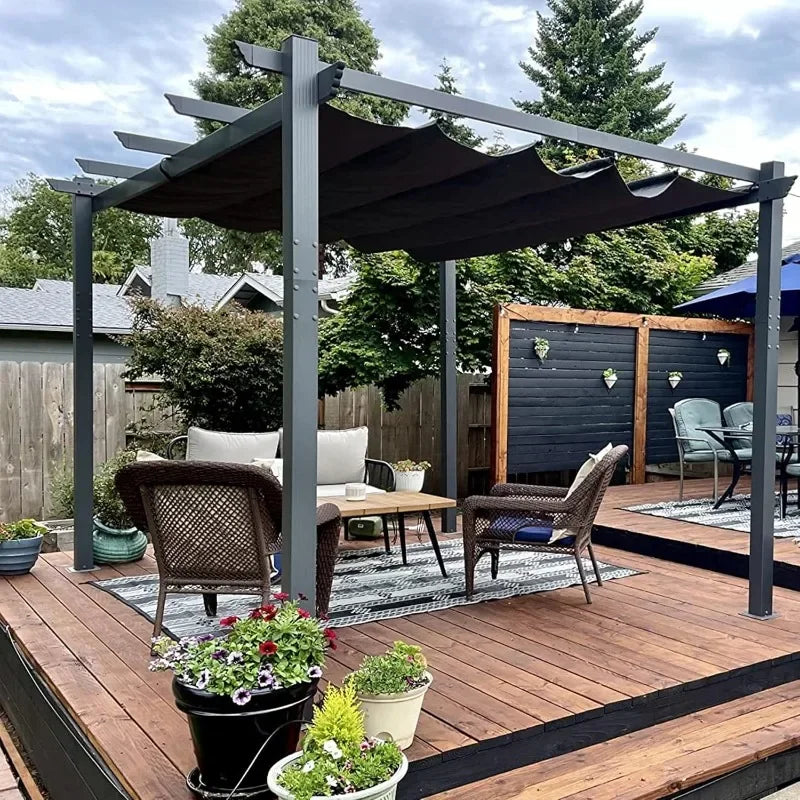 PURPLE LEAF 10' X 13' Outdoor Retractable Pergola with Sun Shade Canopy Patio Metal Shelter for Garden Porch Beach Pavilion