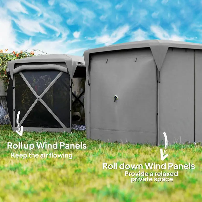 Outsunny 11 x 11ft Pop Up Gazebo Screen Tent with Removable Roof Cover, Roll-up Wind Panels for Camping, Backyard, Dark Gray