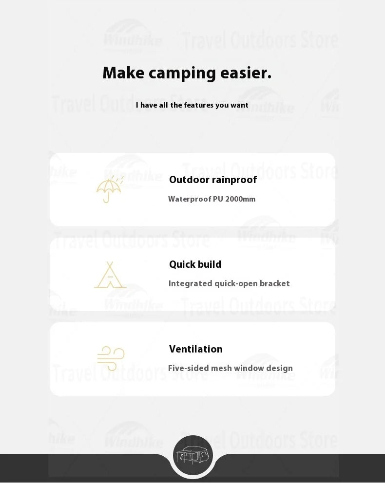 Naturehike Village 13㎡ Automatic Tent Camping Quick Opening Tents UPF50+ Breathable Tent PU2000mm Outdoor Travel For 4 Seasons