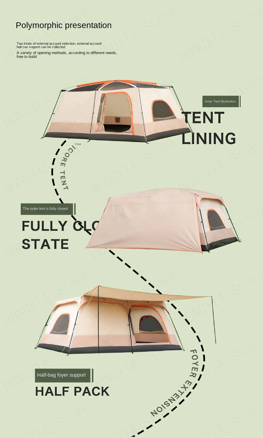 Double Rainproof Outdoor Tent, 2 Rooms and 1 Hall Villa Tent, Camping Tents, 4-10 Person, Overnight Camping Equipment, New