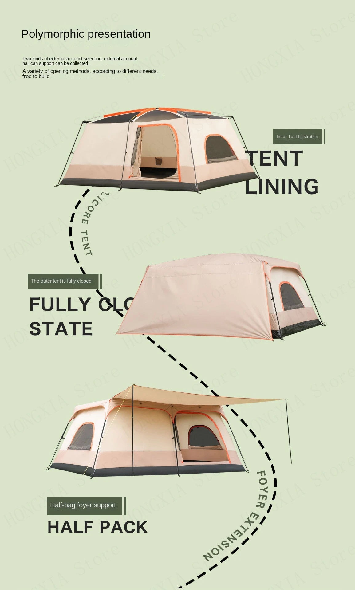 Double Rainproof Outdoor Tent, 2 Rooms and 1 Hall Villa Tent, Camping Tents, 4-10 Person, Overnight Camping Equipment, New