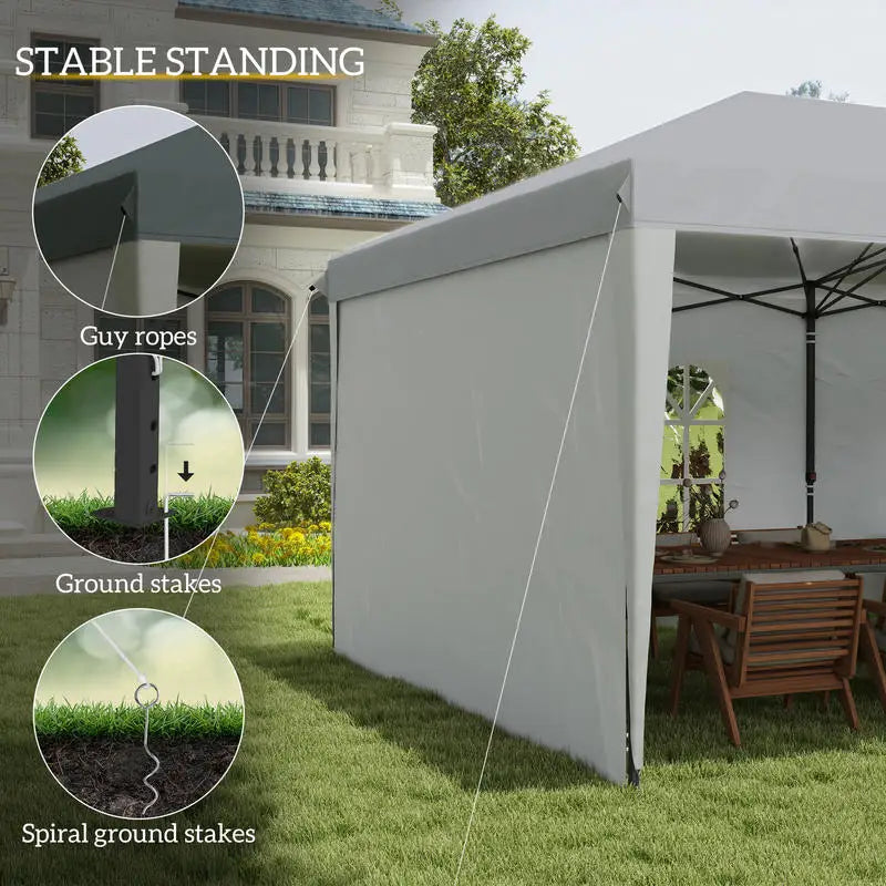 Tente de réception pliante d'extérieur 10' x 20' avec sac de transport, blanche