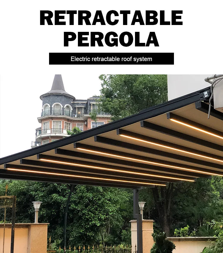 Retractable Roof Awning Aluminium Carport Gazebo Bioclimatic Electric Aluminum Outdoor Waterproof Roof Motorized Garden Pergola