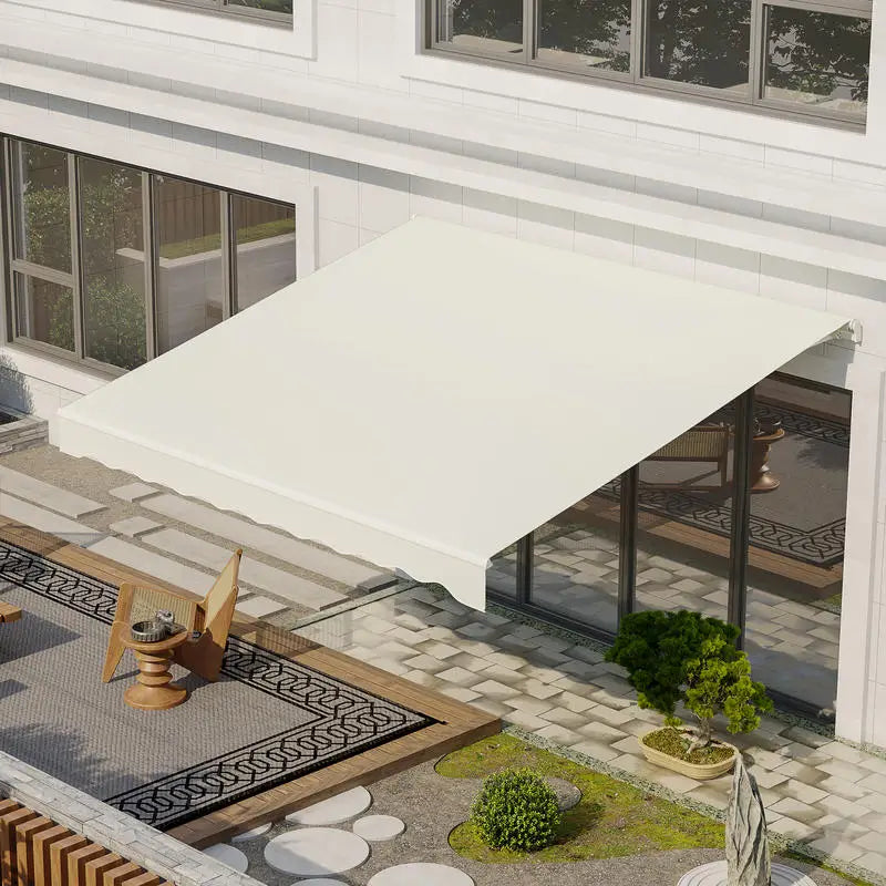 12' x 10' Electric Awning, Retractable Awning, UV Protection Sun Shade Shelter with Remote Controller and Manual Crank Handle for Deck, Balcony, Yard, Cream White