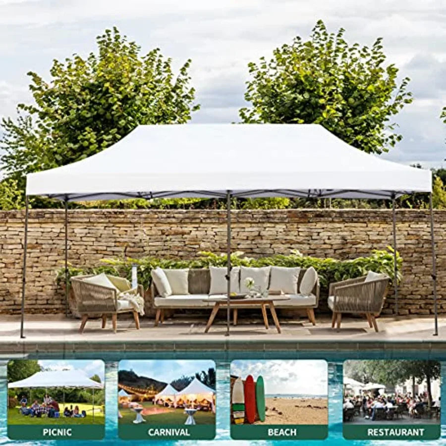Festival event outdoor canopy: 10' x 20' pop-up tent, commercial-grade polyester fabric, black, instant setup with roller bag a