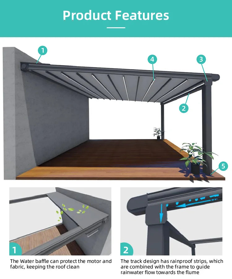 Retractable Roof Awning Aluminium Carport Gazebo Bioclimatic Electric Aluminum Outdoor Waterproof Roof Motorized Garden Pergola