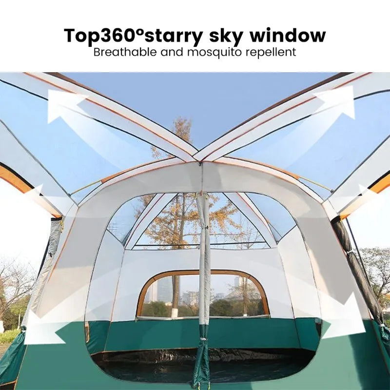 Upgraded 4 Season Camping Tent 8-12 Person Waterproof Windproof Double Layer 2 Room Family Outdoor Backpacking Equipment