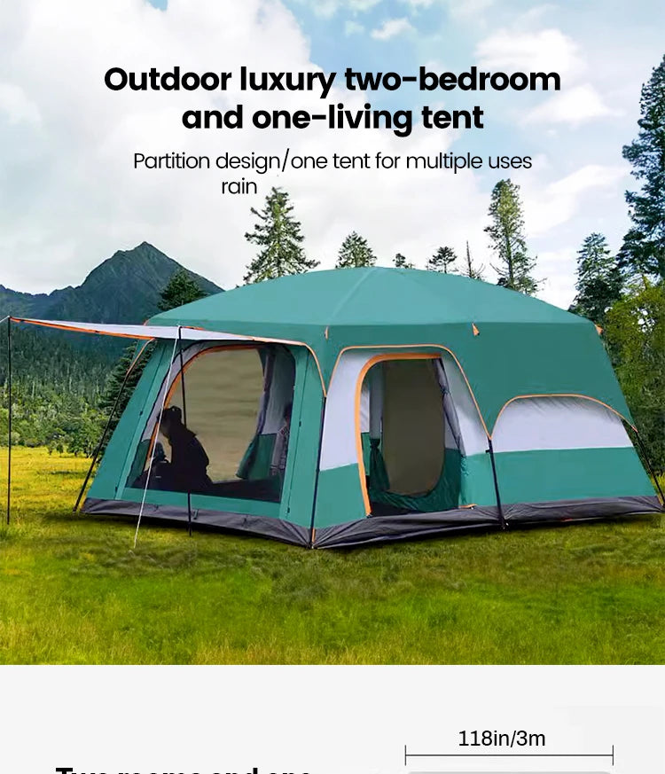 Outdoor Camping Tent for 3-12 People, Double Layers, Oversized 2 Rooms, Thickened, Rainproof, Waterproof Family Tent, Large Tent