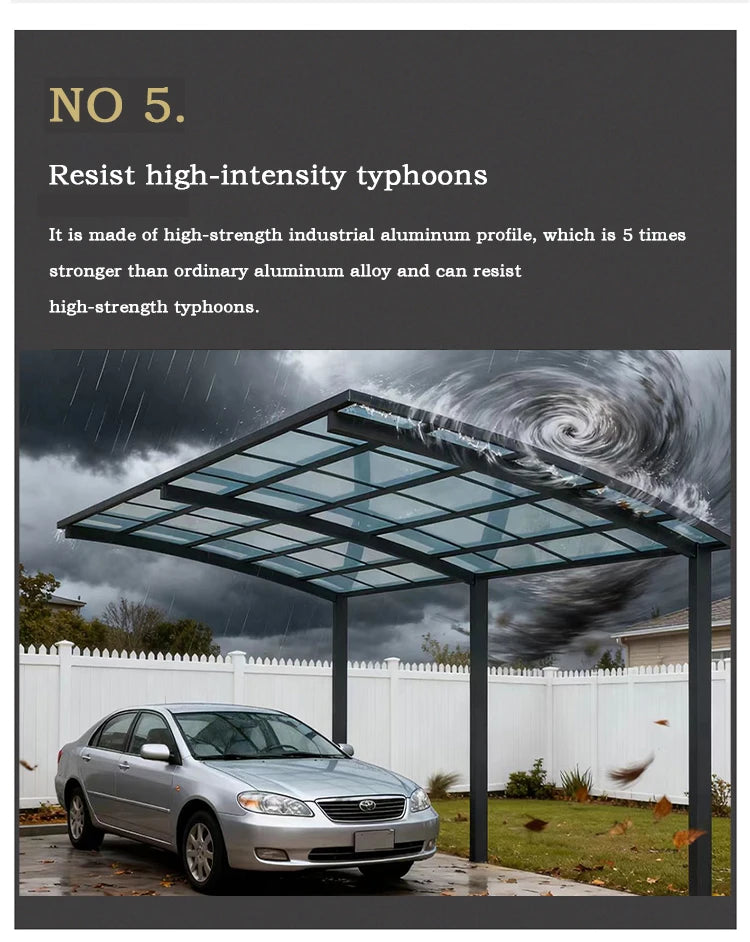 Modern Aluminium Carport, Tough Polycarbonate Canopy, Multi-scene Single Carport,Snow & Hail Resistant Shelter for Private Homes