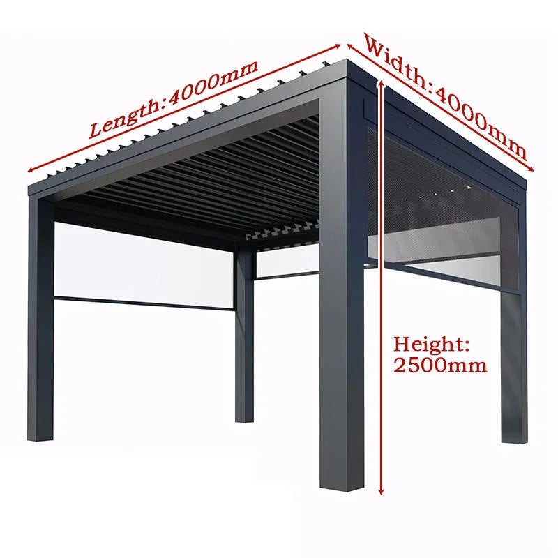 Electric Adjustable Bioclimatic Louvered Motorized Aluminous Waterproof Outdoor Living Garden Pergolas Gazebo Sunroom Pavilion