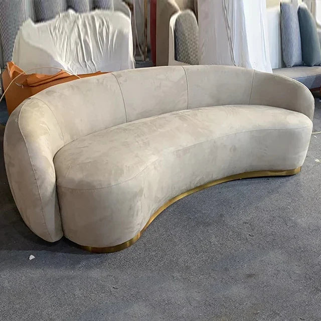 Modern Living Room Sofa Set Soft Velvet Curved Sofa With Brushed Gold Metal Base