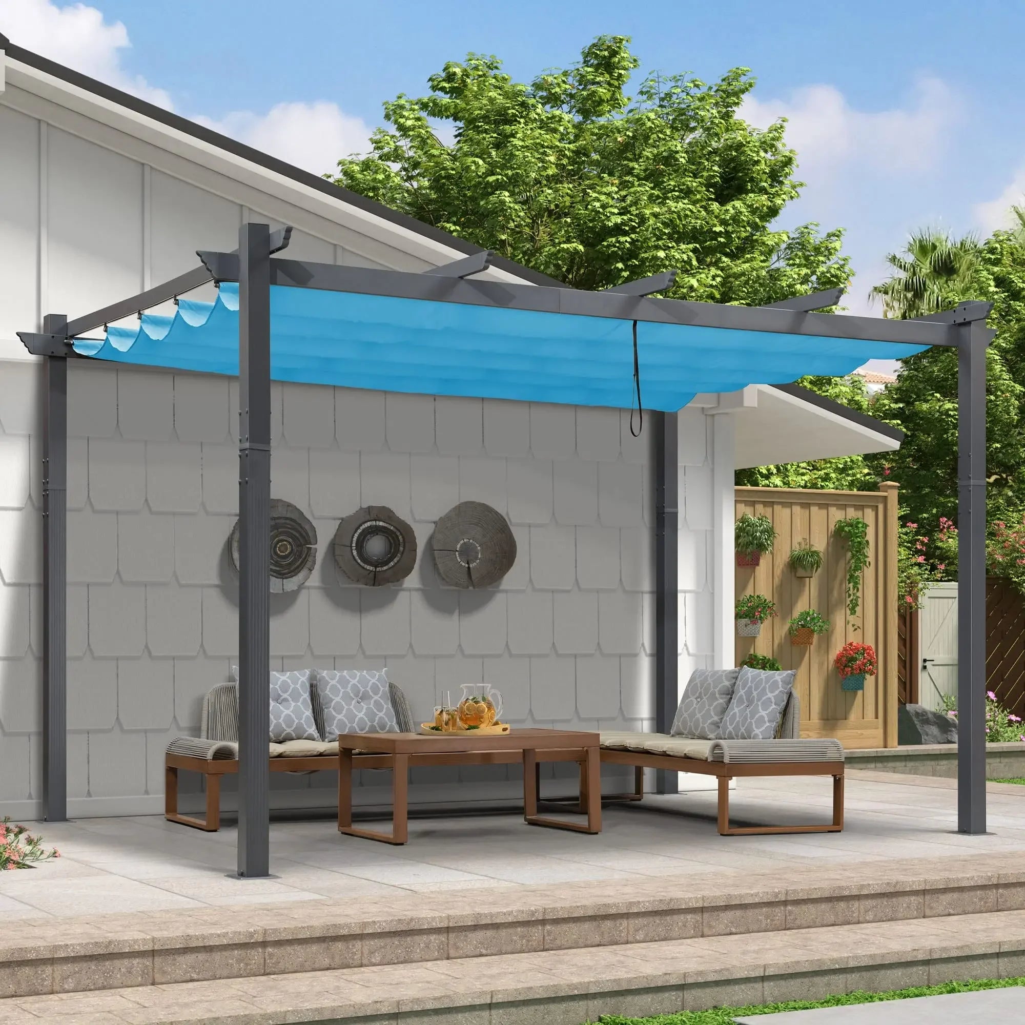 PURPLE LEAF 10' X 13' Outdoor Retractable Pergola with Sun Shade Canopy Patio Metal Shelter for Garden Porch Beach Pavilion