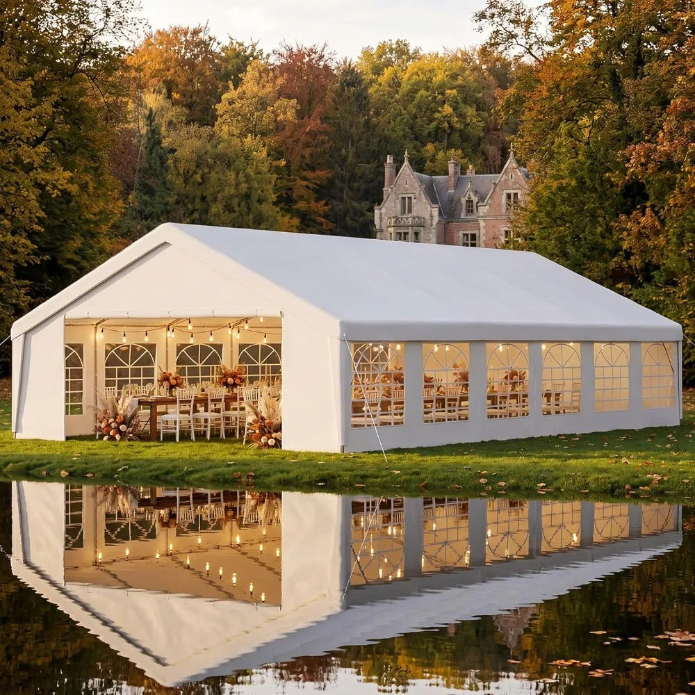 Aoxun 20x40 Party Tent,Waterproof Canopy with Removable Sidewalls & Roll-up Door,Steel Frame for Wedding BBQ Camping,White