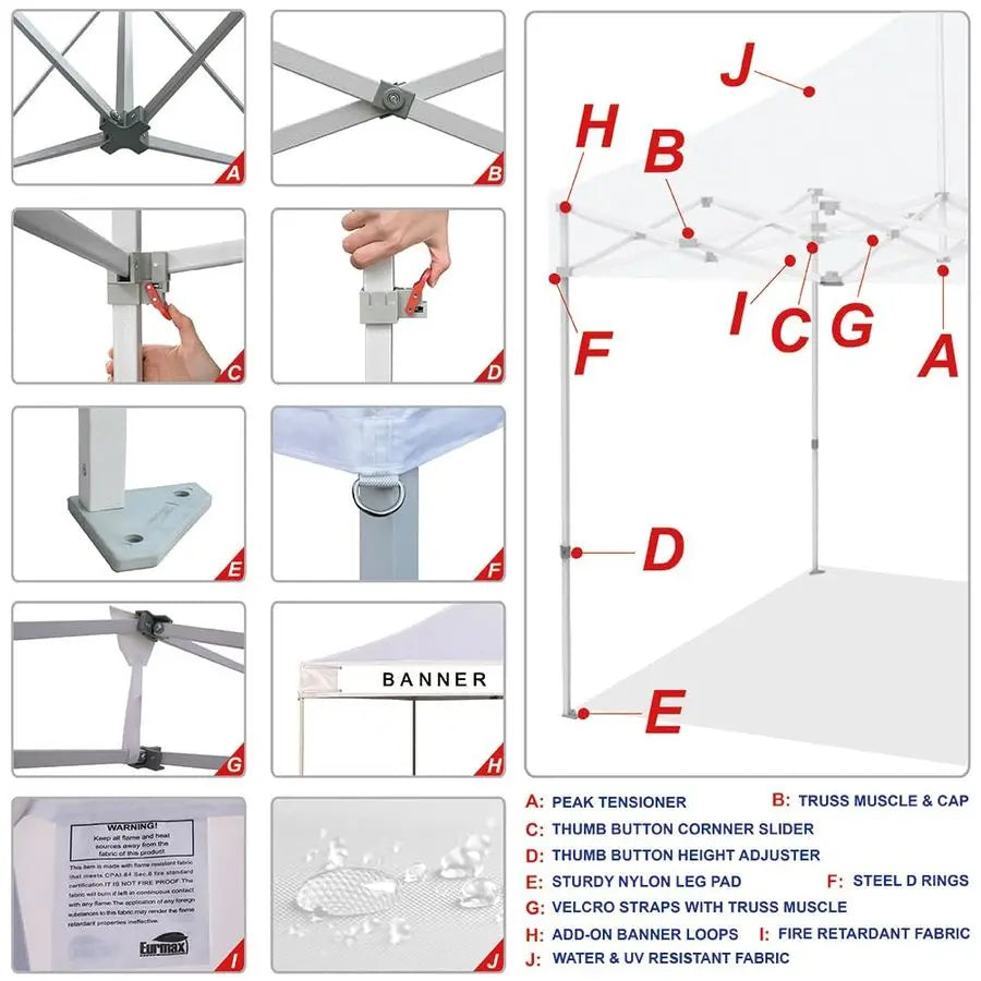 USA 10x20 Pop Up Canopy Tent Commercial Instant Canopies with Heavy Duty Roller Bag,Bonus 6 Sand Weights Bags White