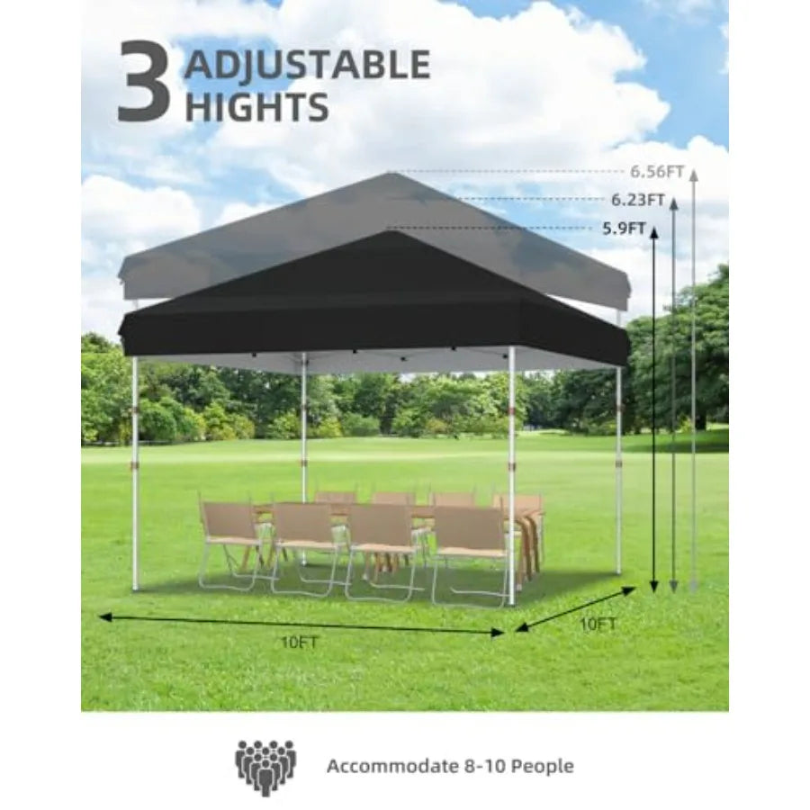 10x10 Pop Up Canopy with One Button Push Setup - Heavy Duty Outdoor Canopy Tent with Portable Roller Bag - 3 Adjustable Height,