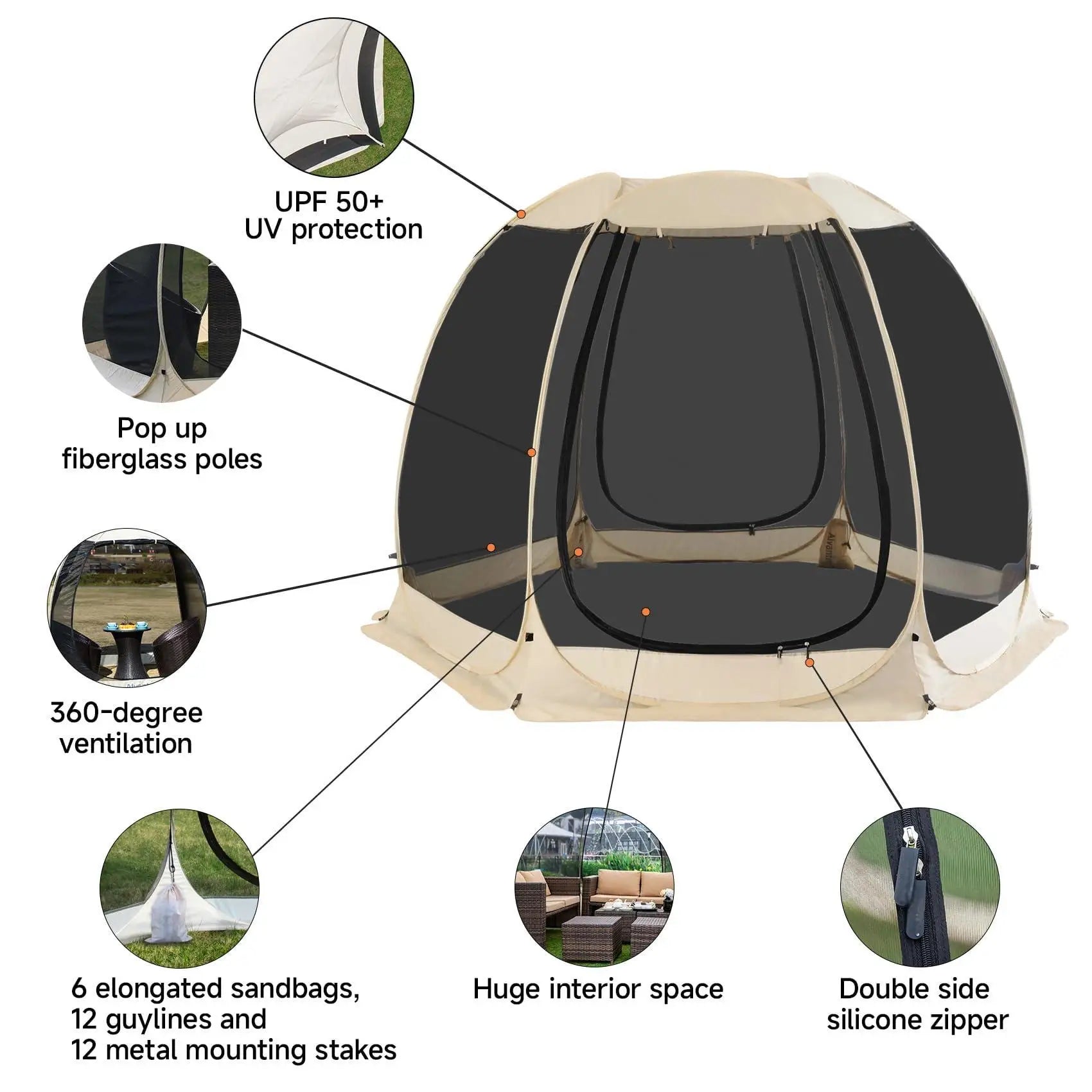 Hot Sale 6 Sided Mesh Screen Party Tent Durable Waterproof Outdoor Tent for Camping Backyard Garden Party