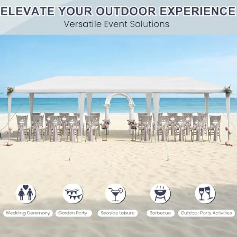 10x30 Party Tent with Sidewalls for Wedding, Party, Event Backyard Heavy Duty Waterproof PE Canopy, White, Steel Frame, 6 Remov