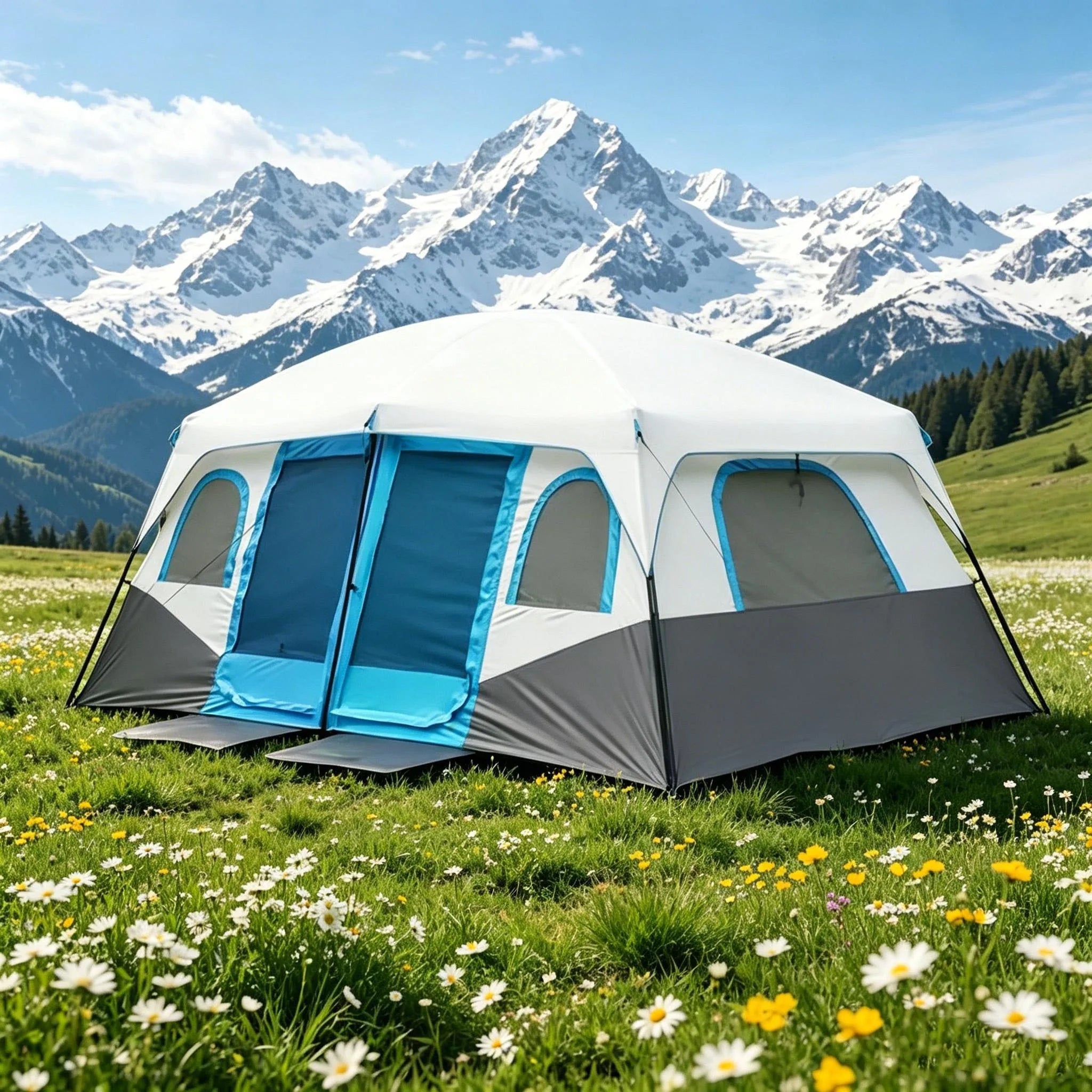 4/8/12-Person Extra-Large Camping Tent Spacious interior perfect for group trips. Waterproof, UV-resistant, and windproof. 360° mesh ventilation keeps out insects. Ideal for picnics, vacations, and lakeside relaxation. Suita