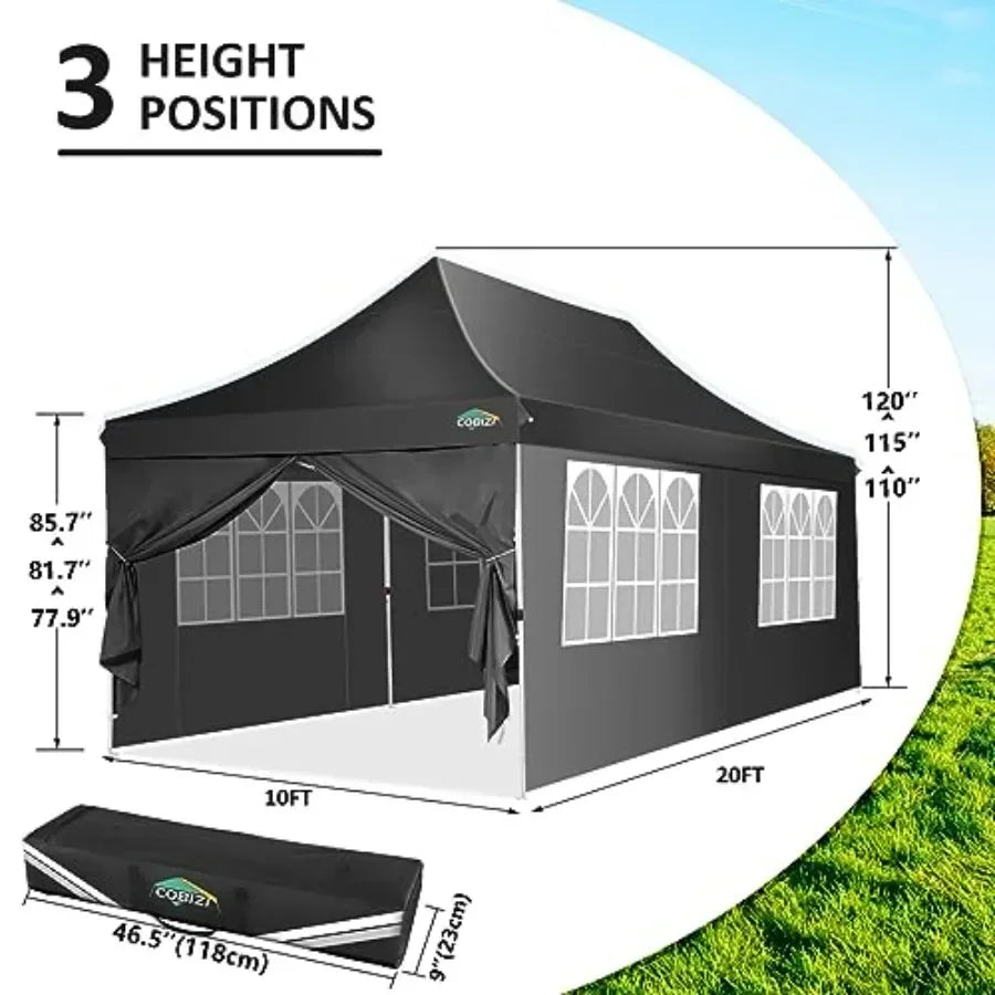 Pop Up  Tent 6 Removable Sidewalls Easy Up Commercial  Waterproof and UV50+ Gazebo with Portable Bag Adjustable Leg Heights Par
