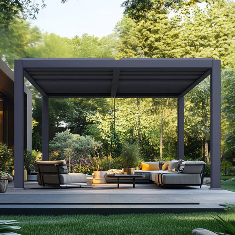 Electric Adjustable Bioclimatic Louvered Motorized Aluminous Waterproof Outdoor Living Garden Pergolas Gazebo Sunroom Pavilion