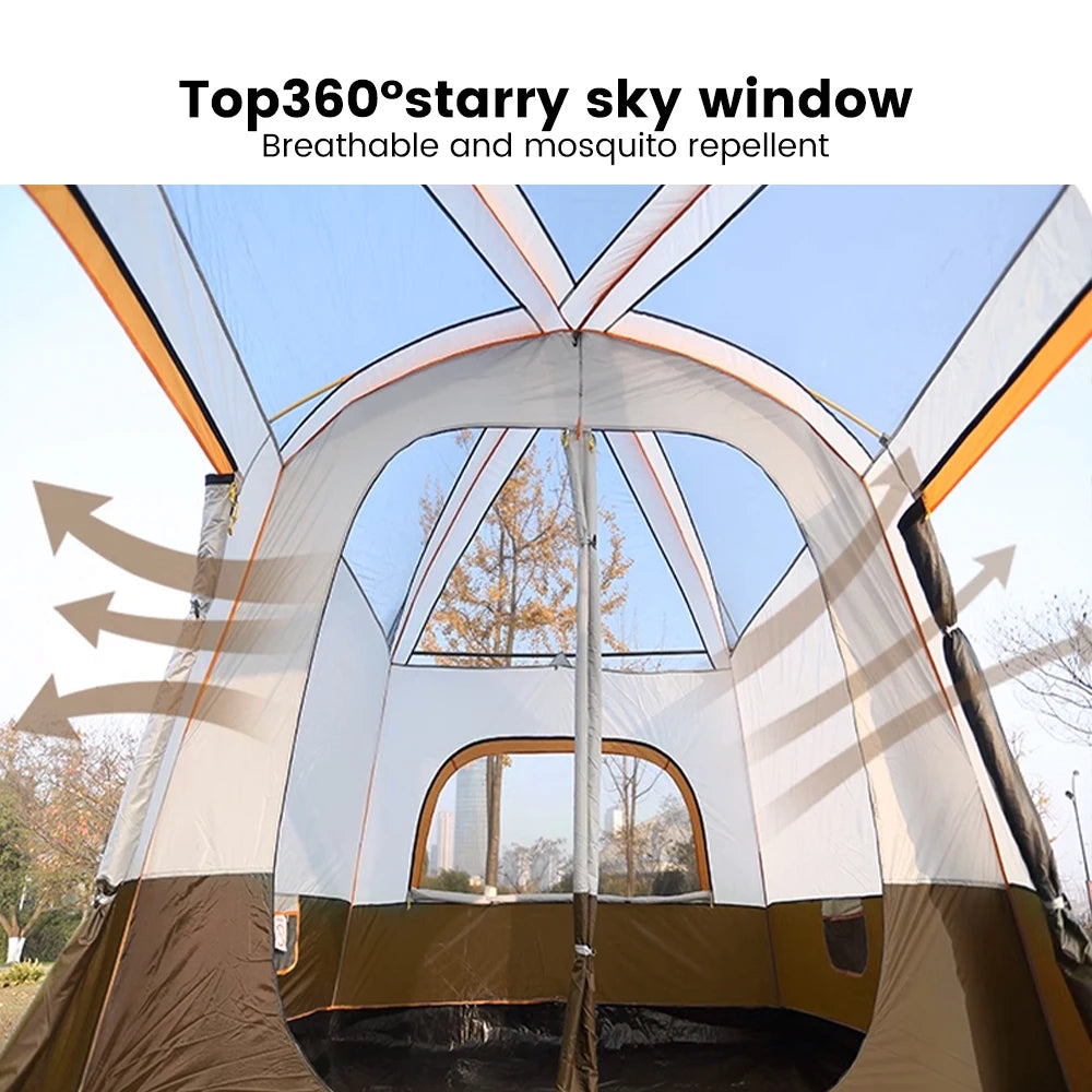 4-12 Person Camping Tent Family Waterproof Sunproof 210D Oxford Windproof 2 Room Tent 4 Season Outdoor Backpacking Equipment