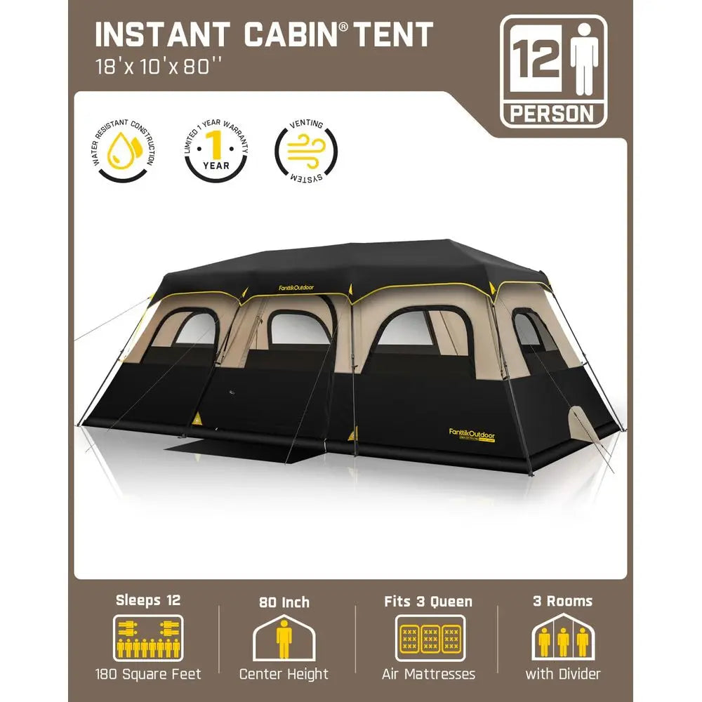 Instant Cabin Tent 6 8 10 12 Person Camping Tent Setup in 60 Seconds with Rainfly amp Windproof Portable with Carry Bag for Fam