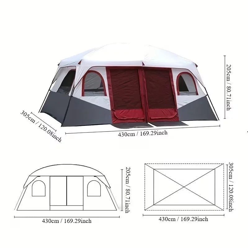 4/8/12-Person Extra-Large Camping Tent Spacious interior perfect for group trips. Waterproof, UV-resistant, and windproof. 360° mesh ventilation keeps out insects. Ideal for picnics, vacations, and lakeside relaxation. Suita