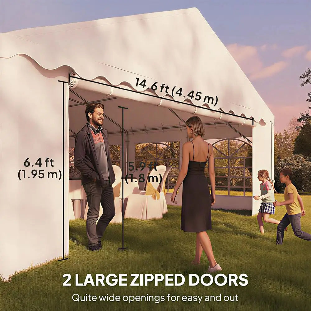 Large 20x40 Outdoor Heavy Duty Party Tent with Removable Sides, 12 Windows, 2 Doors, Ideal for Events, Weddings, and BBQs, White
