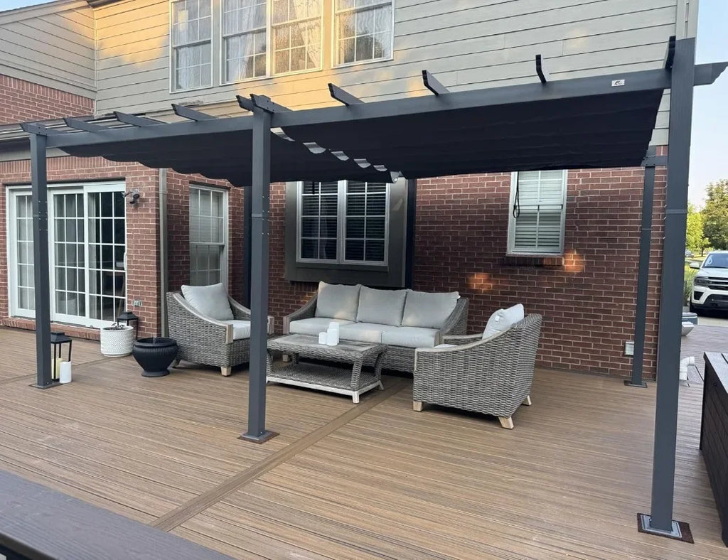 PURPLE LEAF 10' X 13' Outdoor Retractable Pergola with Sun Shade Canopy Patio Metal Shelter for Garden Porch Beach Pavilion